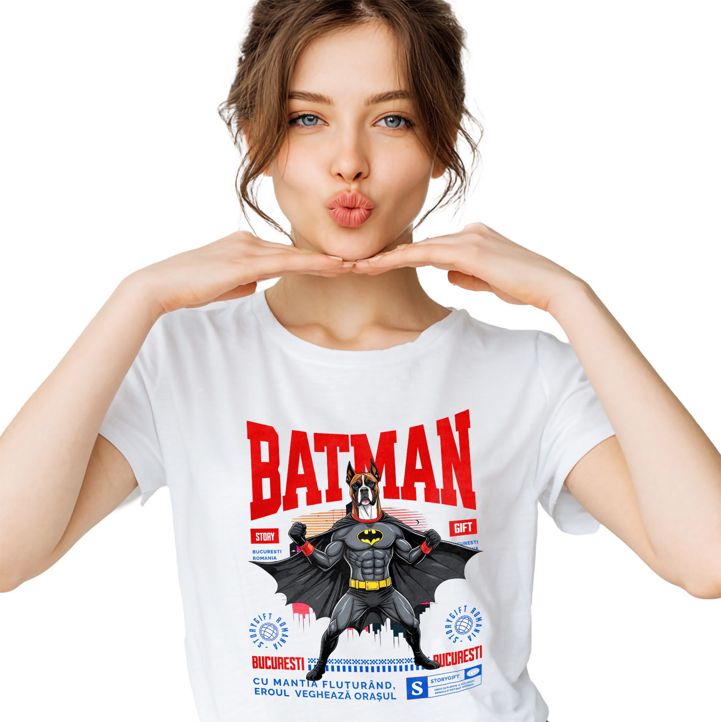 SuperEroi si Personaje TV - Tricou Femei, Barbati, Copii, Fata, Baiat, Unisex Personalizat Boxer În Costum de Batman – Câine Supererou pentru Copii și Iubitorii de Animale