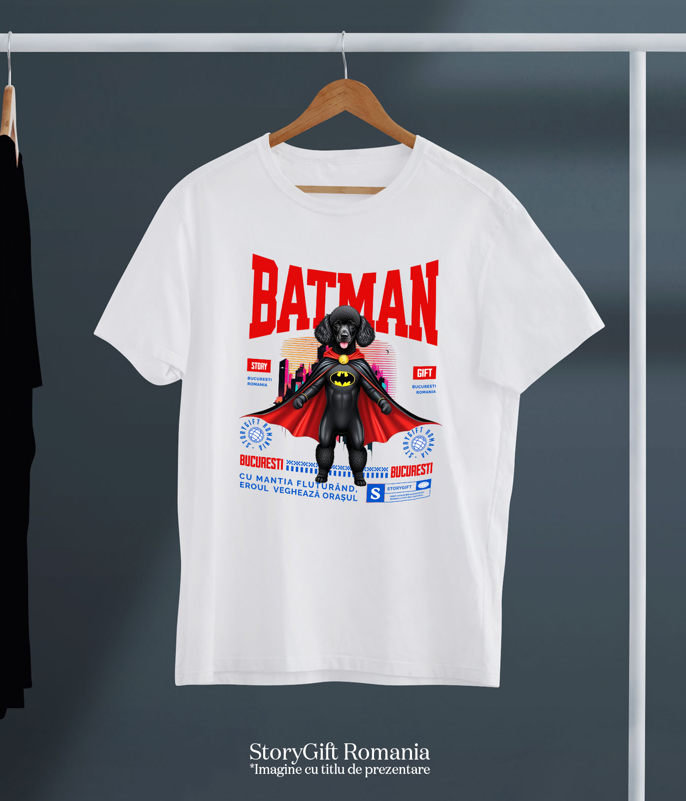 Tricou Femei, Barbati, Copii, Fata, Baiat, Unisex Personalizat Pudel În Costum de Batman – Câine Supererou pentru Copii și Iubitorii de Animale [4]