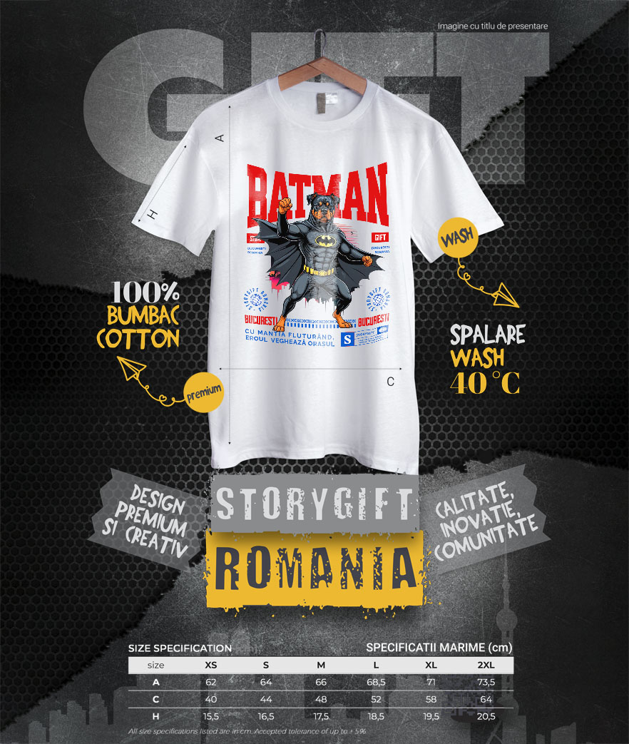 Tricou Femei, Barbati, Copii, Fata, Baiat, Unisex Personalizat Rottweiler În Costum de Batman – Câine Supererou pentru Copii și Iubitorii de Animale [3]