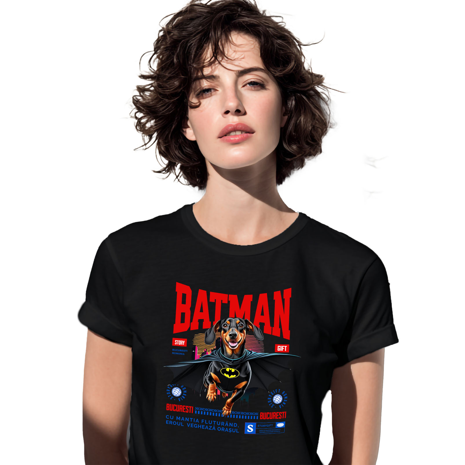 Tricou Femei, Barbati, Copii, Fata, Baiat, Unisex Personalizat Teckel În Costum de Batman – Câine Supererou pentru Copii și Iubitorii de Animale