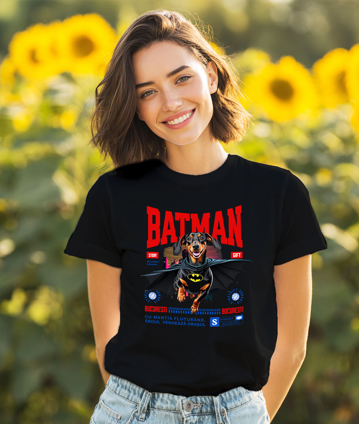 Tricou Femei, Barbati, Copii, Fata, Baiat, Unisex Personalizat Teckel În Costum de Batman – Câine Supererou pentru Copii și Iubitorii de Animale [1]