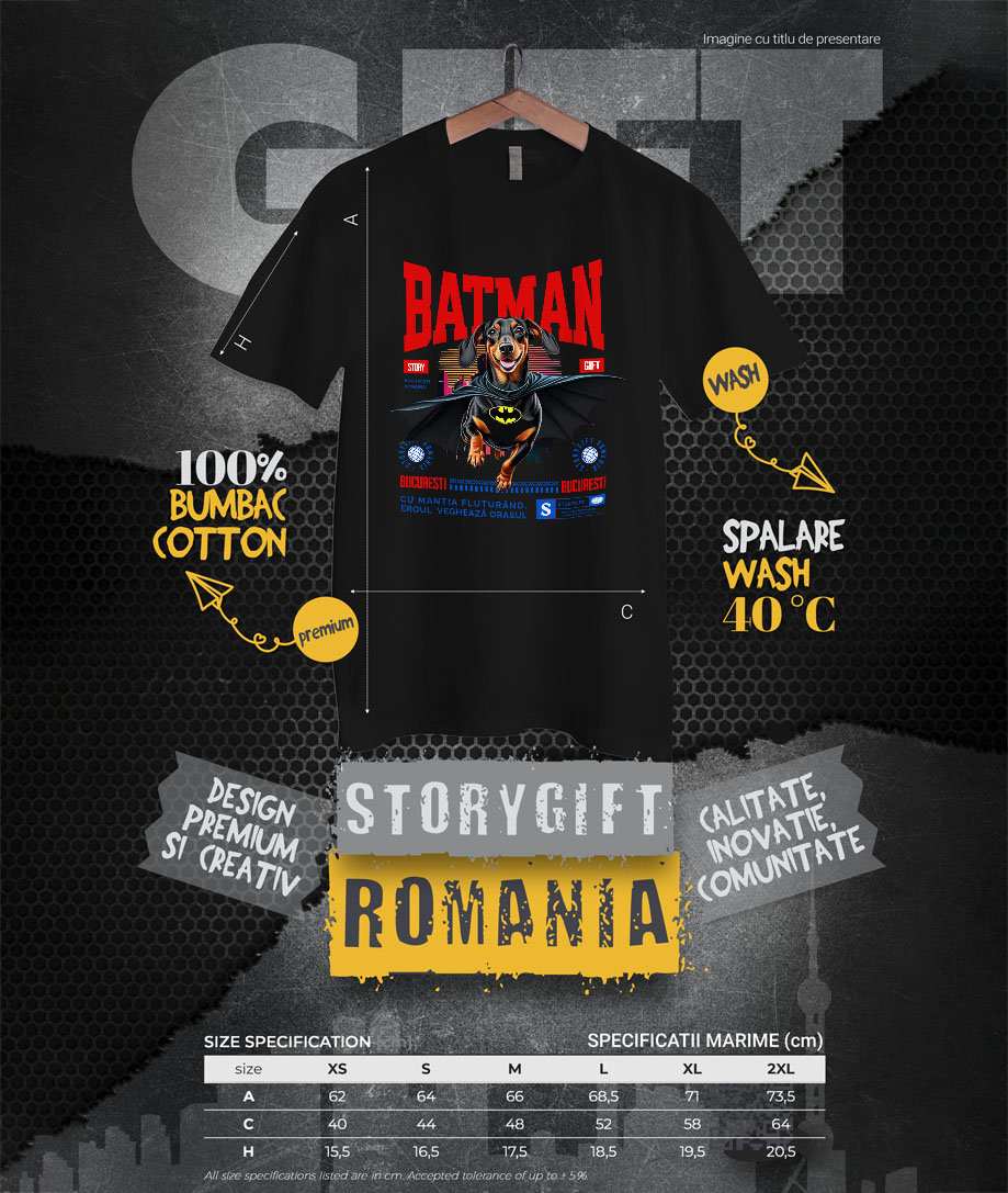 Tricou Femei, Barbati, Copii, Fata, Baiat, Unisex Personalizat Teckel În Costum de Batman – Câine Supererou pentru Copii și Iubitorii de Animale [3]