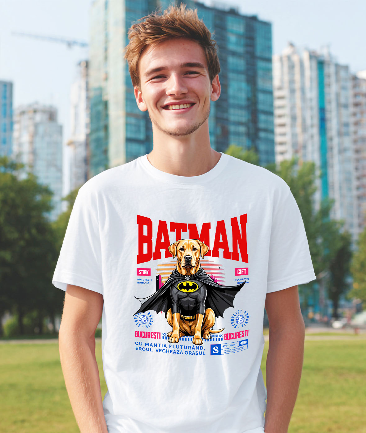 Tricou Femei, Barbati, Copii, Fata, Baiat, Unisex Personalizat Labrador Retriever În Costum de Batman – Câine Supererou pentru Familie și Copii [1]