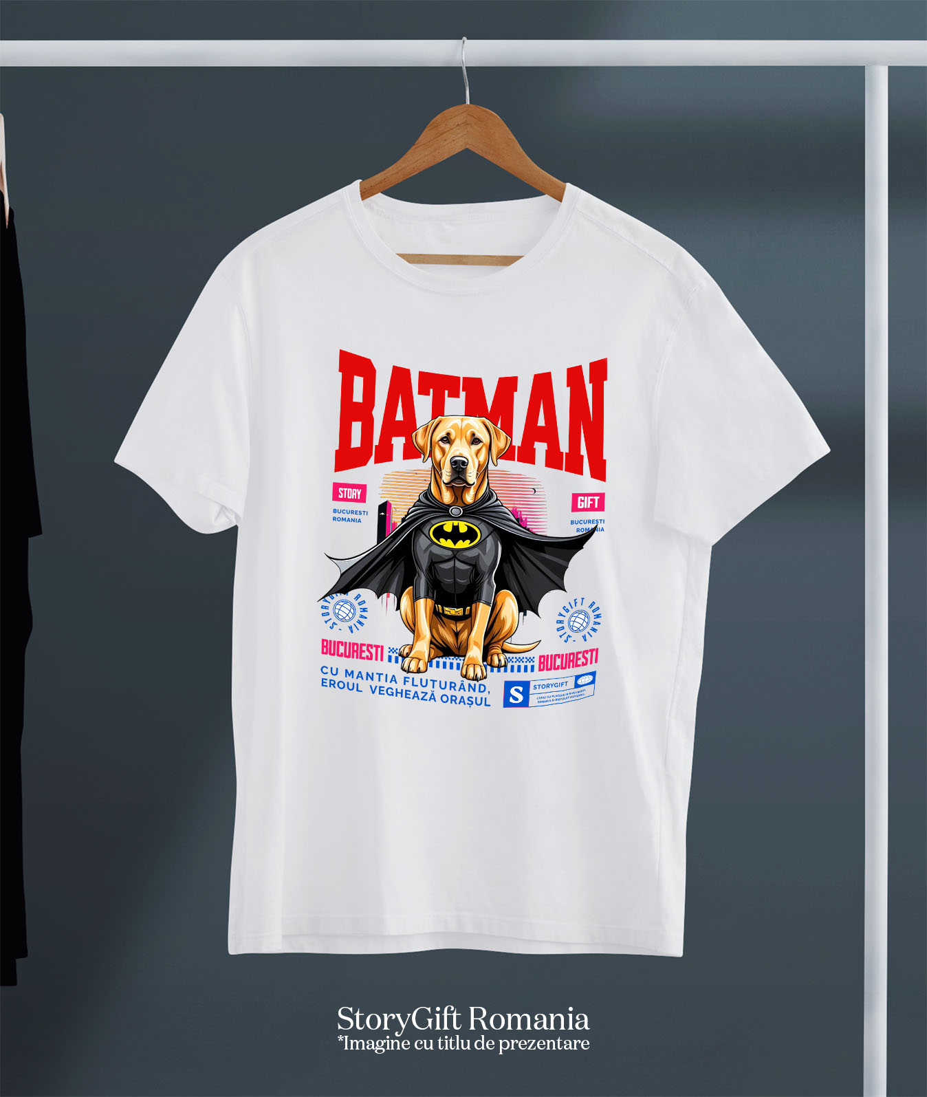 Tricou Femei, Barbati, Copii, Fata, Baiat, Unisex Personalizat Labrador Retriever În Costum de Batman – Câine Supererou pentru Familie și Copii [2]