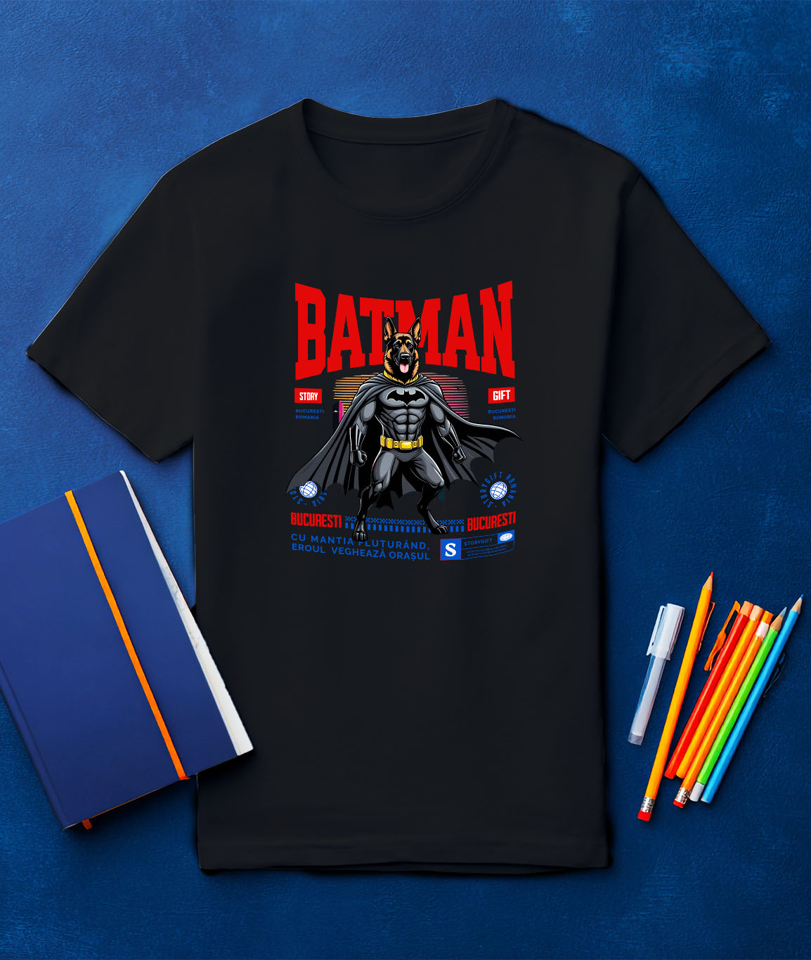 Tricou Femei, Barbati, Copii, Fata, Baiat, Unisex Personalizat Ciobănesc German În Costum de Batman – Câine Supererou pentru Familie și Copii [2]