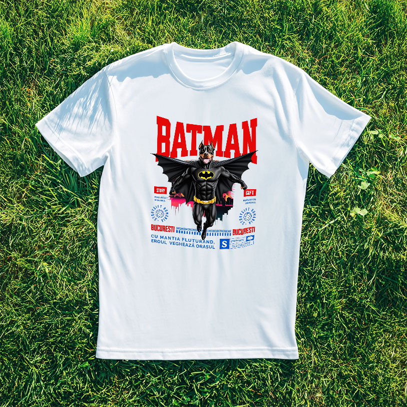 Tricou Femei, Barbati, Copii, Fata, Baiat, Unisex Personalizat Pitbull În Costum de Batman – Câine Supererou pentru Familie și Copii [2]