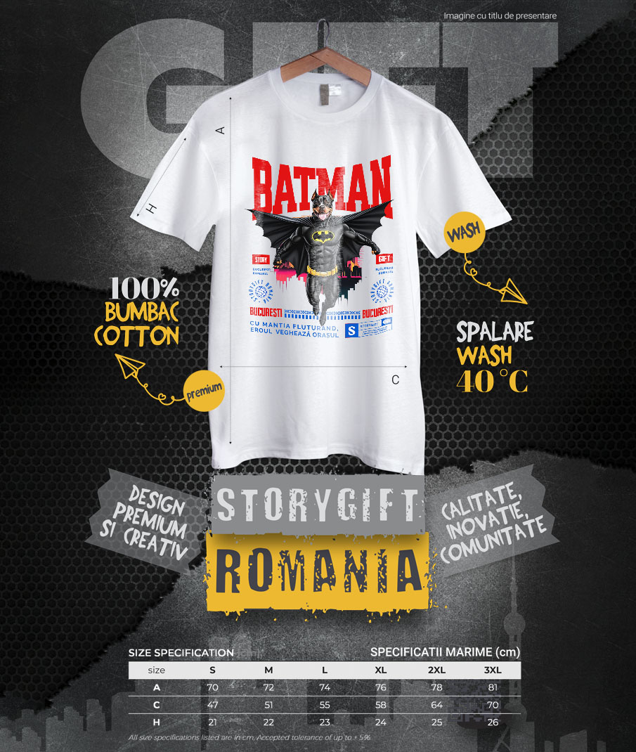 Tricou Femei, Barbati, Copii, Fata, Baiat, Unisex Personalizat Pitbull În Costum de Batman – Câine Supererou pentru Familie și Copii [3]