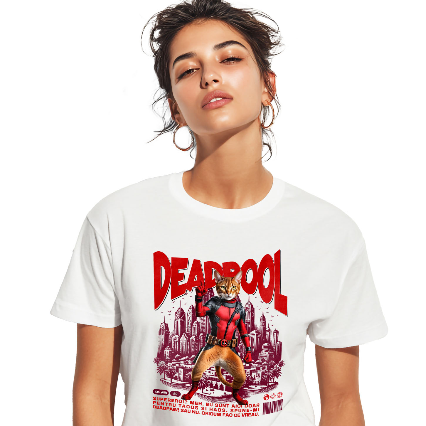 SuperEroi si Personaje TV - Tricou Femei, Barbati, Copii, Fata, Baiat, Unisex Personalizat Pisică Abisiniană în Costum Deadpool – Supererou Amuzant pentru Iubitorii de Pisici