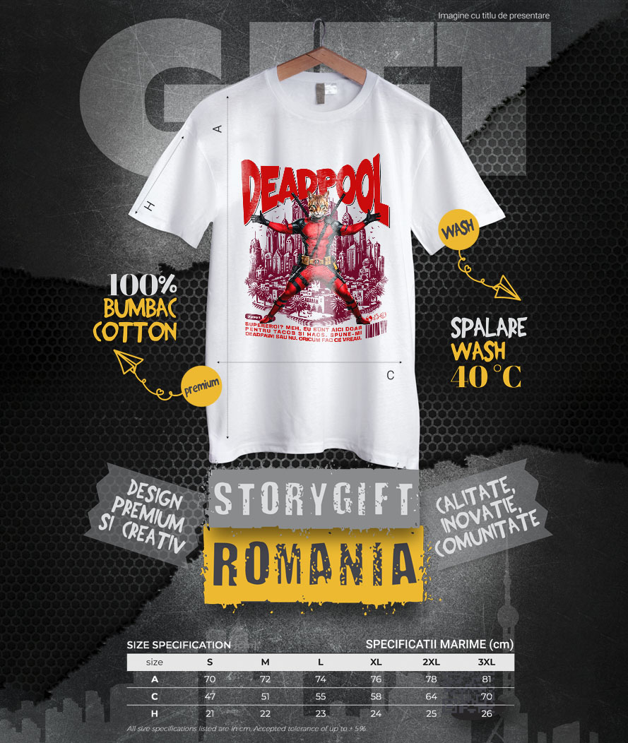 Tricou Femei, Barbati, Copii, Fata, Baiat, Unisex Personalizat Pisică Bengal în Costum Deadpool – Supererou Amuzant pentru Iubitorii de Animale [3]