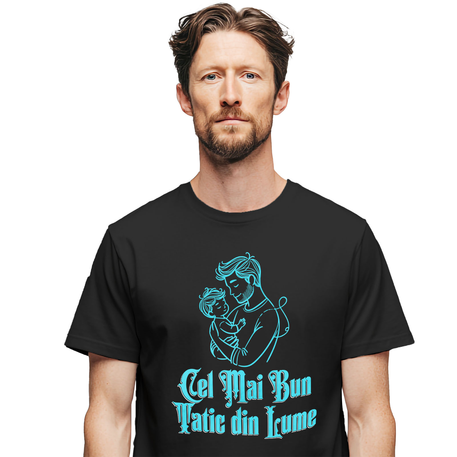 Tata - Tricou Femei, Barbati, Copii, Fata, Baiat, Unisex Personalizat Silueta Tata și Copil „Cel Mai Bun Tatic Din Lume” – Cadou Personalizat Pentru Tati și Familie