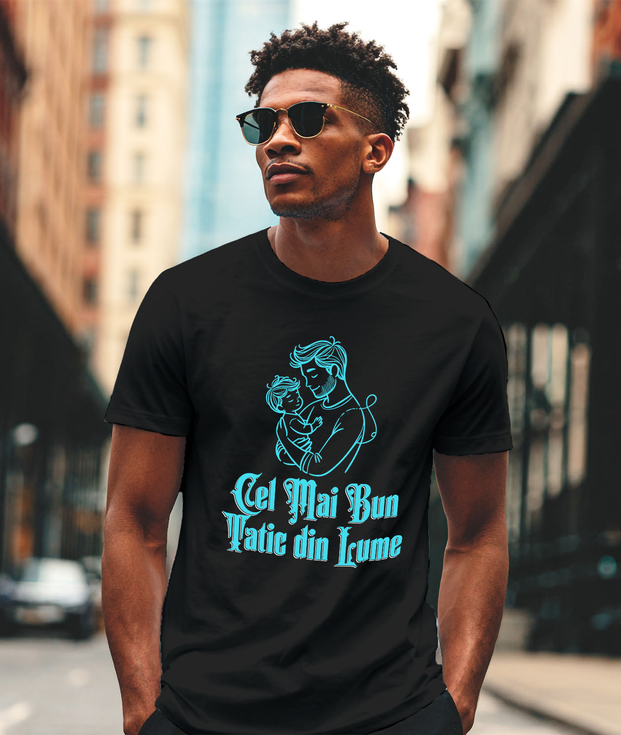 Tricou Femei, Barbati, Copii, Fata, Baiat, Unisex Personalizat Silueta Tata și Copil „Cel Mai Bun Tatic Din Lume” – Cadou Personalizat Pentru Tati și Familie [1]