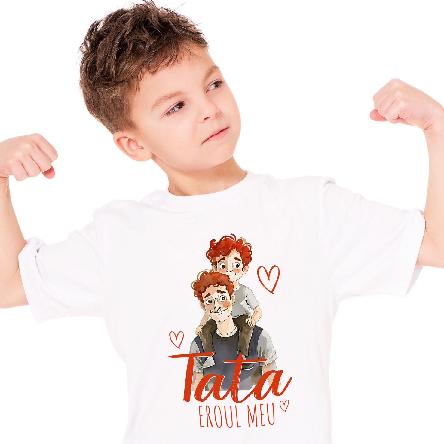 Tata - Tricou Femei, Barbati, Copii, Fata, Baiat, Unisex Personalizat Tata și Copil Pe Umeri „Tata Eroul Meu” – Cadou Personalizat Familie și Copilărie