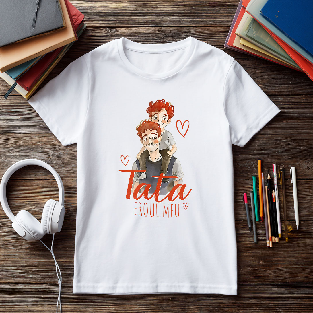 Tricou Femei, Barbati, Copii, Fata, Baiat, Unisex Personalizat Tata și Copil Pe Umeri „Tata Eroul Meu” – Cadou Personalizat Familie și Copilărie [4]