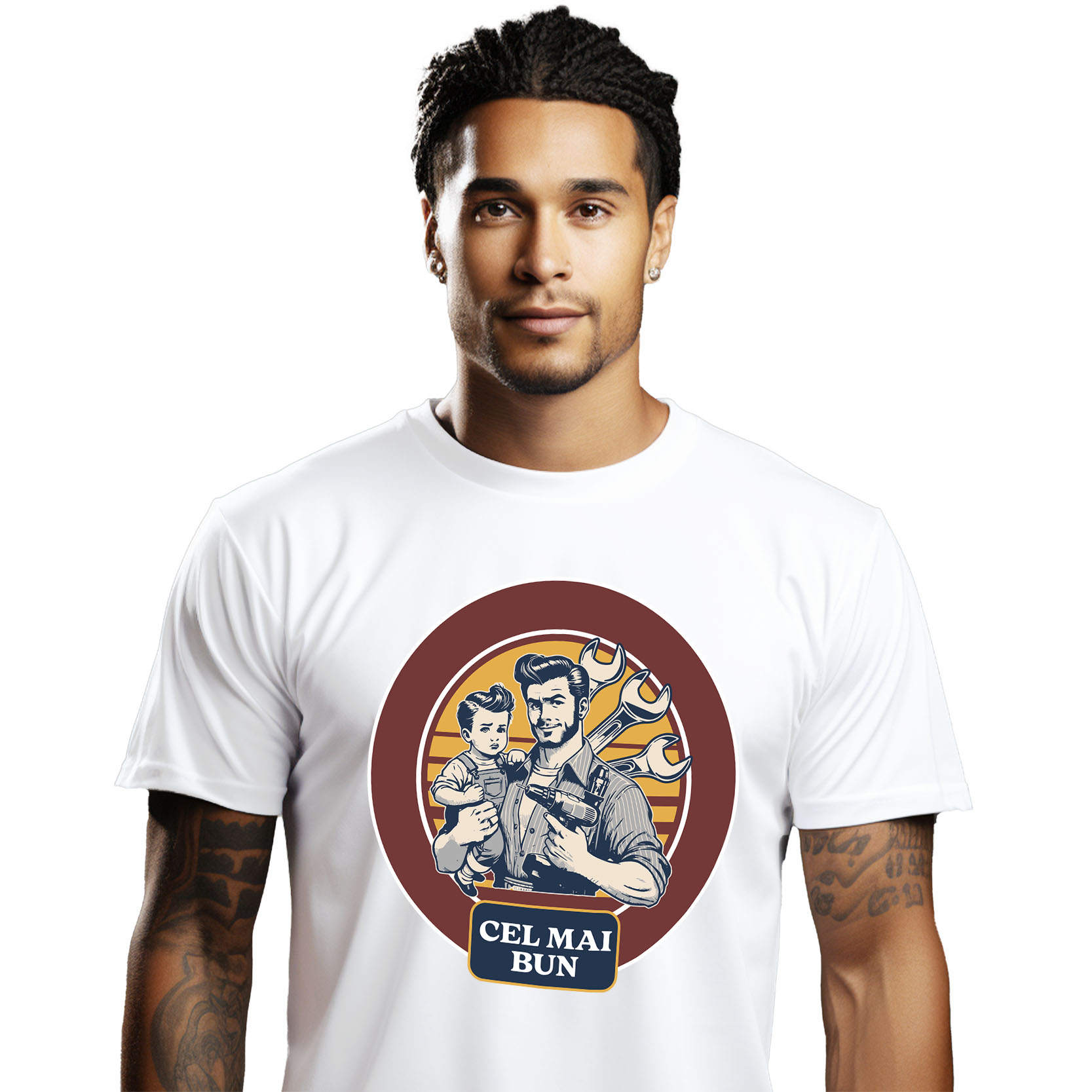 Tricou Femei, Barbati, Copii, Fata, Baiat, Unisex Personalizat Tata și Fiu Muncitori Cu Bormașina – Cadou Personalizat Familie, Iubire și Muncă