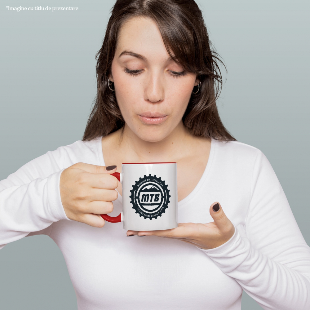 Cana Cu Mesajul Bts, Mountain Bike Revolution, Iubitorii De Aventura Cu bicicleta Pe Munte, Negru, 330 ml,   cu maner Rosu [4]