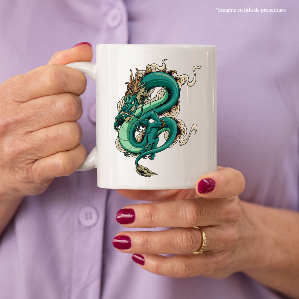Cana Cu Dragon, Fum, Nor, Asiatic, Multicolor 330 ml, Ceramica cu Maner Alb [3]
