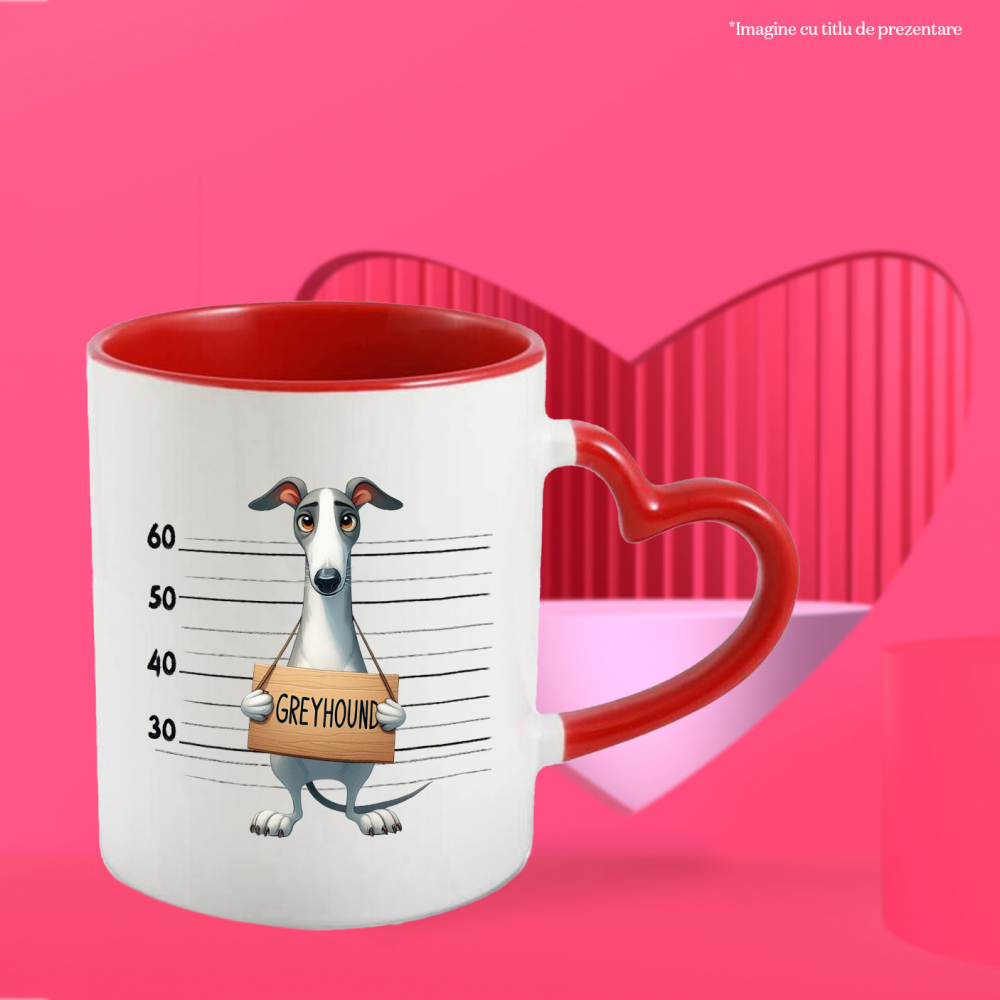 Cana cu Greyhound (ogar), caine, animal de companie, ilustratie, la inchisoare, trist, poza, profil, masura, suparat cu Maner Inima Rosie [3]