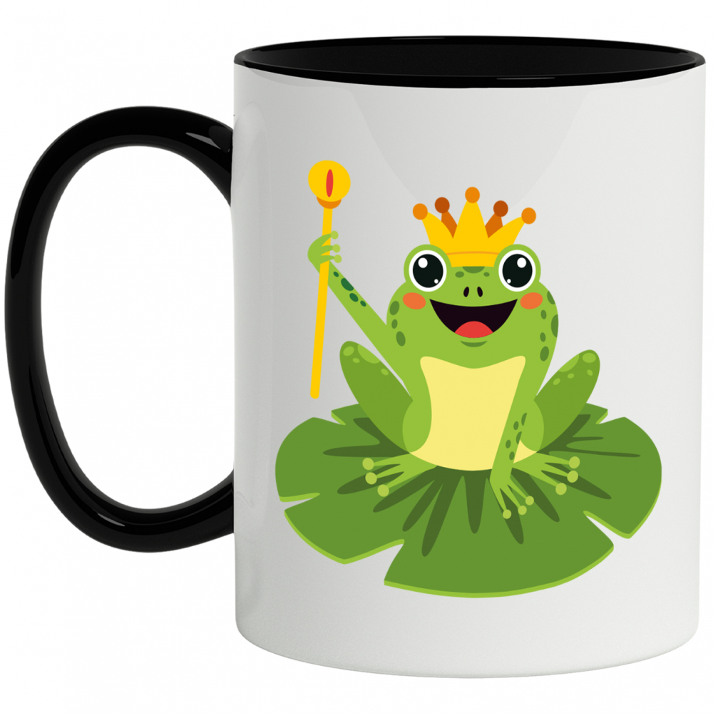 Cana Cu Broasca, Basm, Coroana, Print, Sceptru, Nufar, Multicolor 330 ml, Ceramica cu Maner Negru [1]