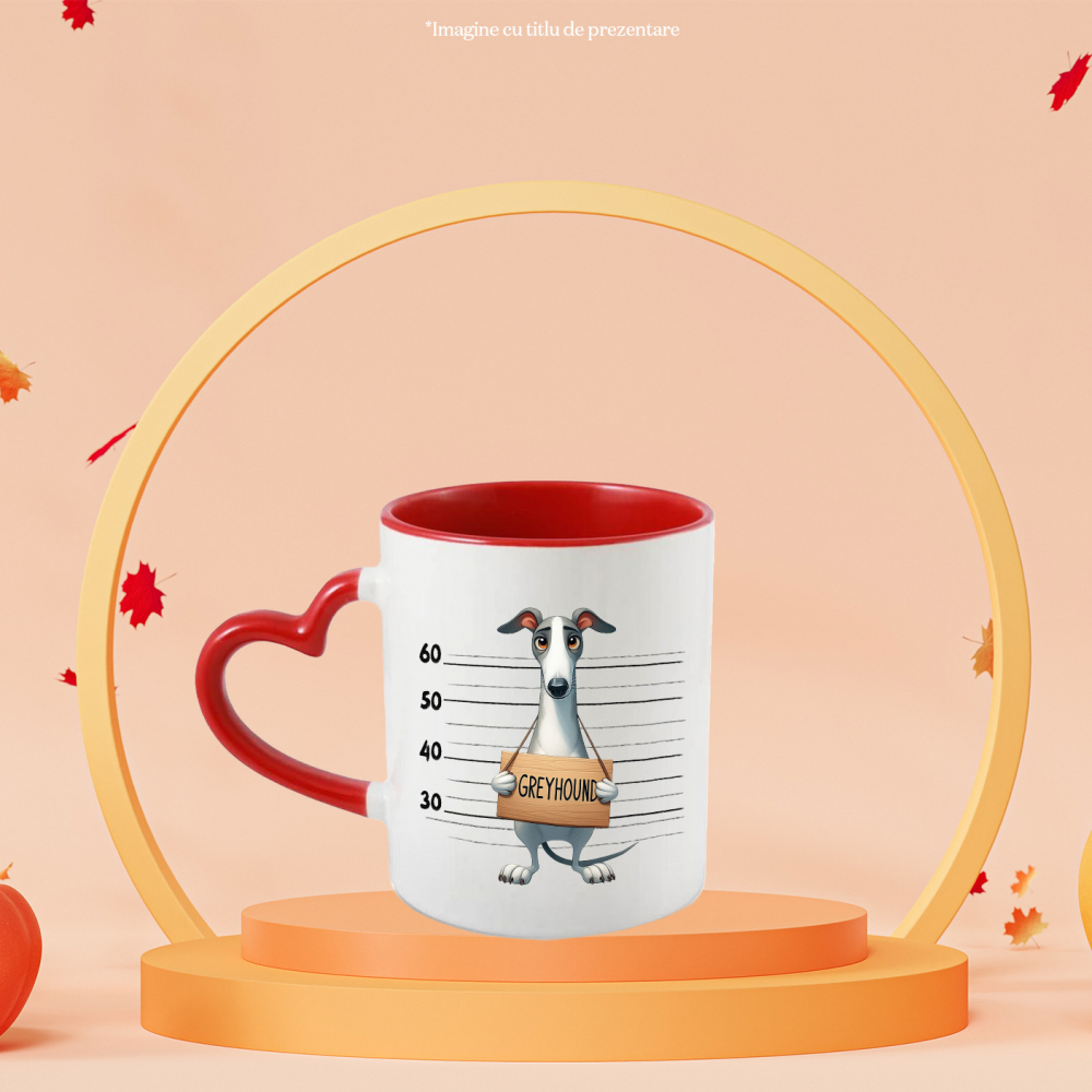 Cana cu Greyhound (ogar), caine, animal de companie, ilustratie, la inchisoare, trist, poza, profil, masura, suparat cu Maner Inima Rosie [2]