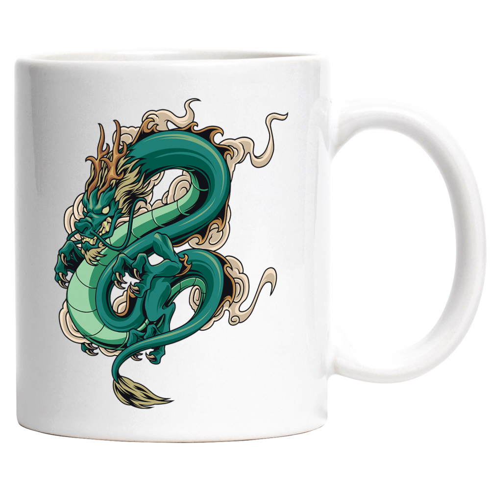 Cana Cu Dragon, Fum, Nor, Asiatic, Multicolor 330 ml, Ceramica cu Maner Alb [1]