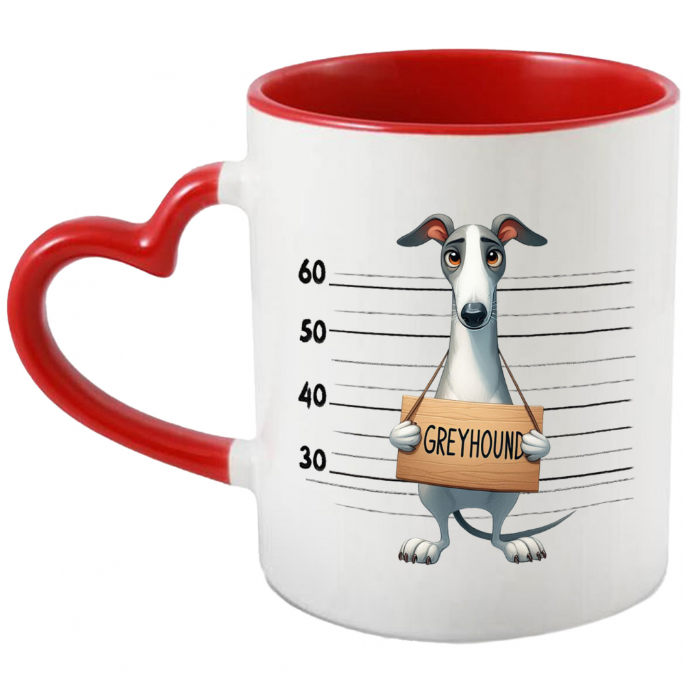 Cana cu Greyhound (ogar), caine, animal de companie, ilustratie, la inchisoare, trist, poza, profil, masura, suparat cu Maner Inima Rosie [1]