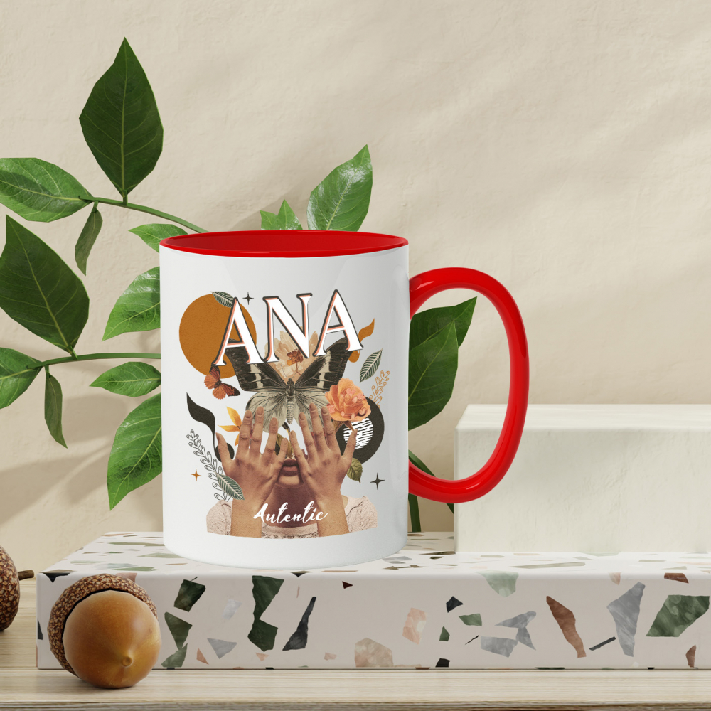 Cana Arta Abstracta, Nume Ana, Chip Feminin Acoperit Fluture cu Maner si Interior Rosu [3]