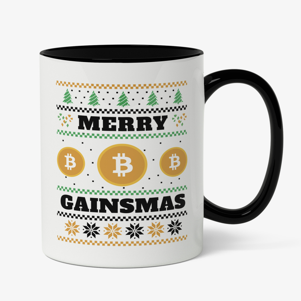 Cana Bitcoin, Brad de Craciun, Ceramica, cu Manerul Negru, 330 ml, Multicolor [1]