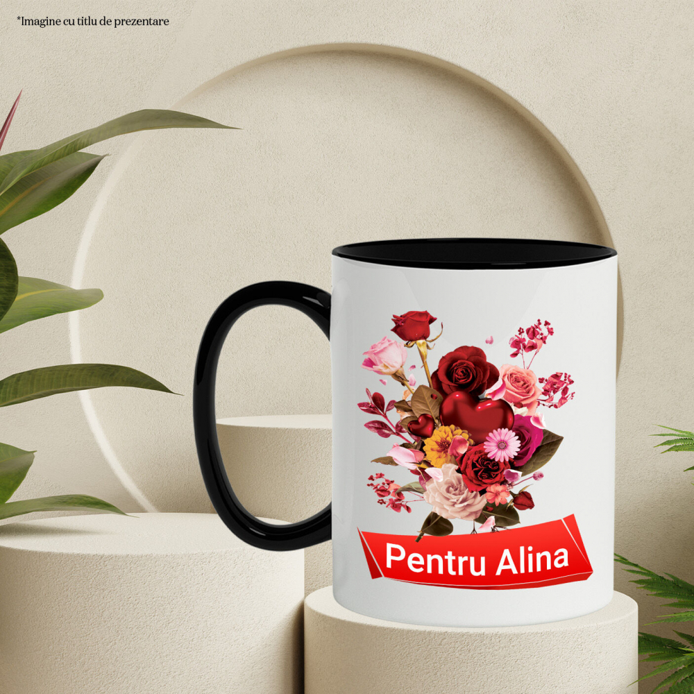Cana Buchet De Flori, Trandafiri, Valentine's Day Ziua Mamei, Cadou Special cu Maner si Interior Negru [3]