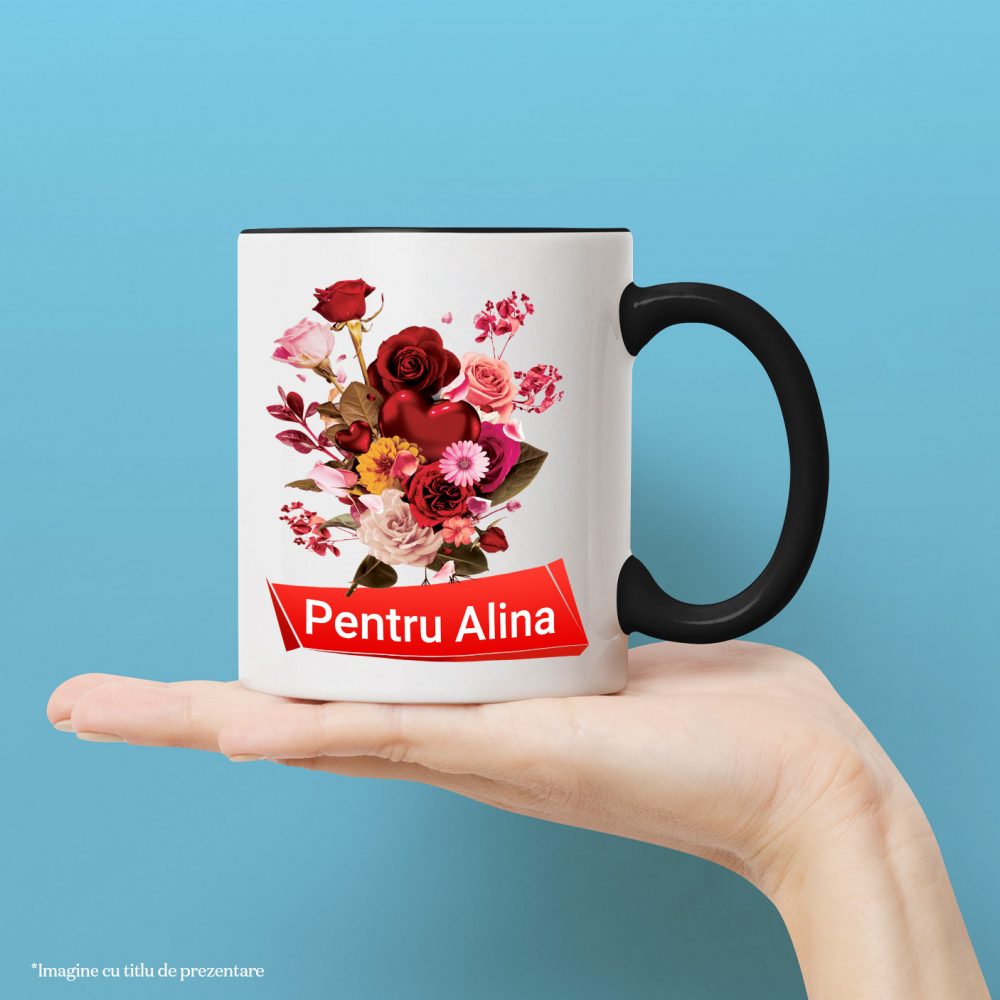 Cana Buchet De Flori, Trandafiri, Valentine's Day Ziua Mamei, Cadou Special cu Maner si Interior Negru [2]