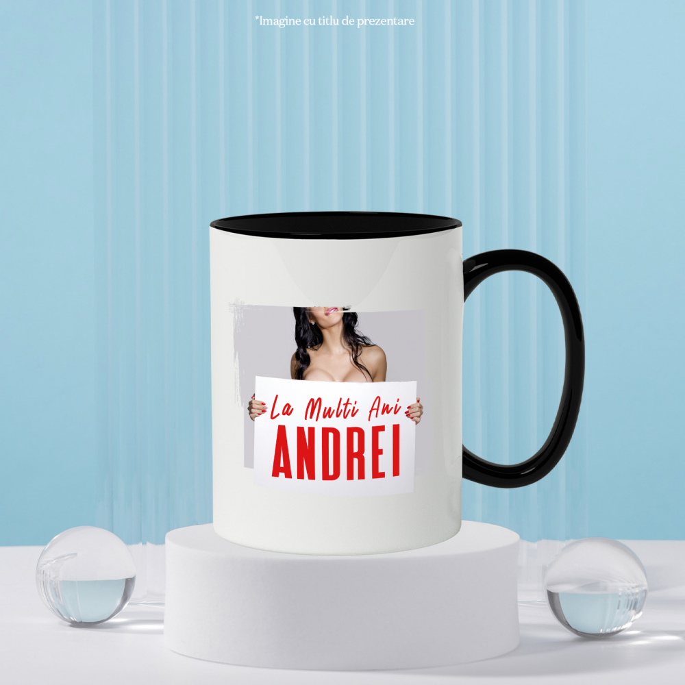 Cana Bust Feminin, Pancarda Mesaj Personalizat, urare, Zi aniversara cu Maner si Interior Negru [3]