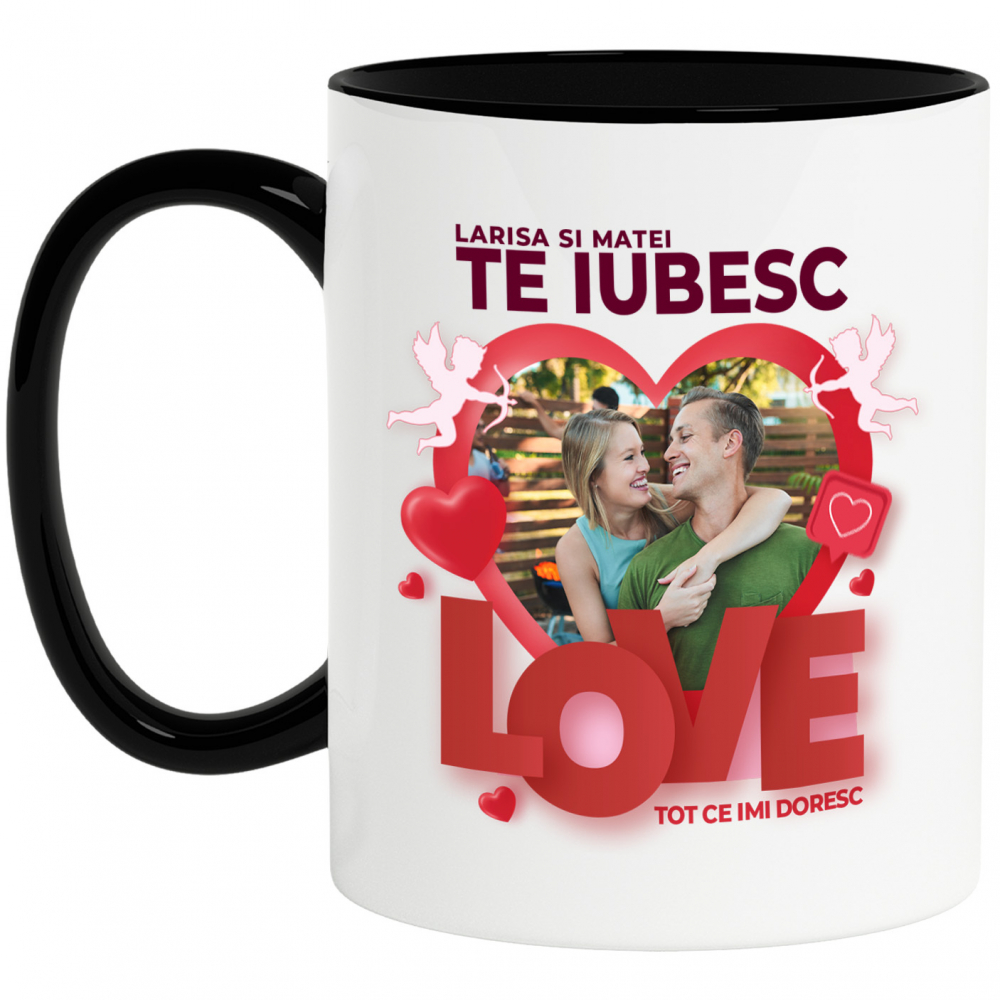Cana Cadru Romantifc Inima, Cupidon, Valentine's Day, Dragoste cu Maner si Interior Negru [1]