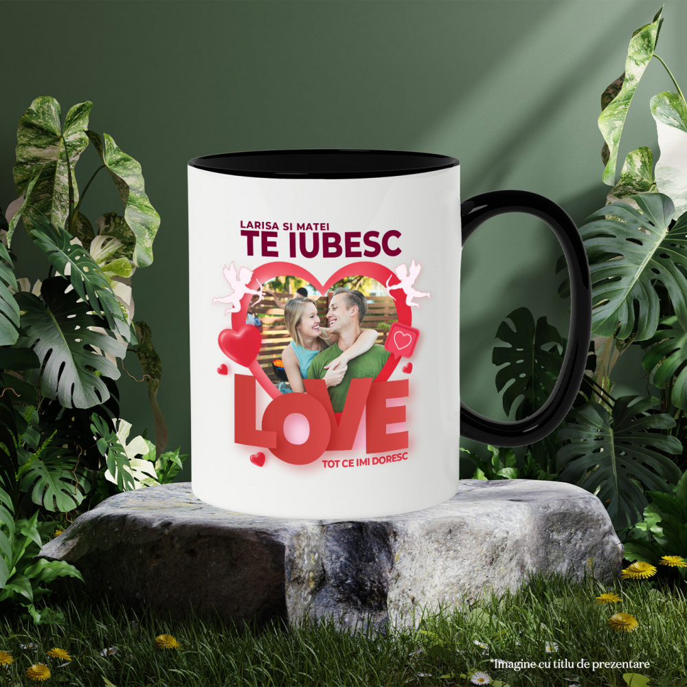 Cana Cadru Romantifc Inima, Cupidon, Valentine's Day, Dragoste cu Maner si Interior Negru [3]