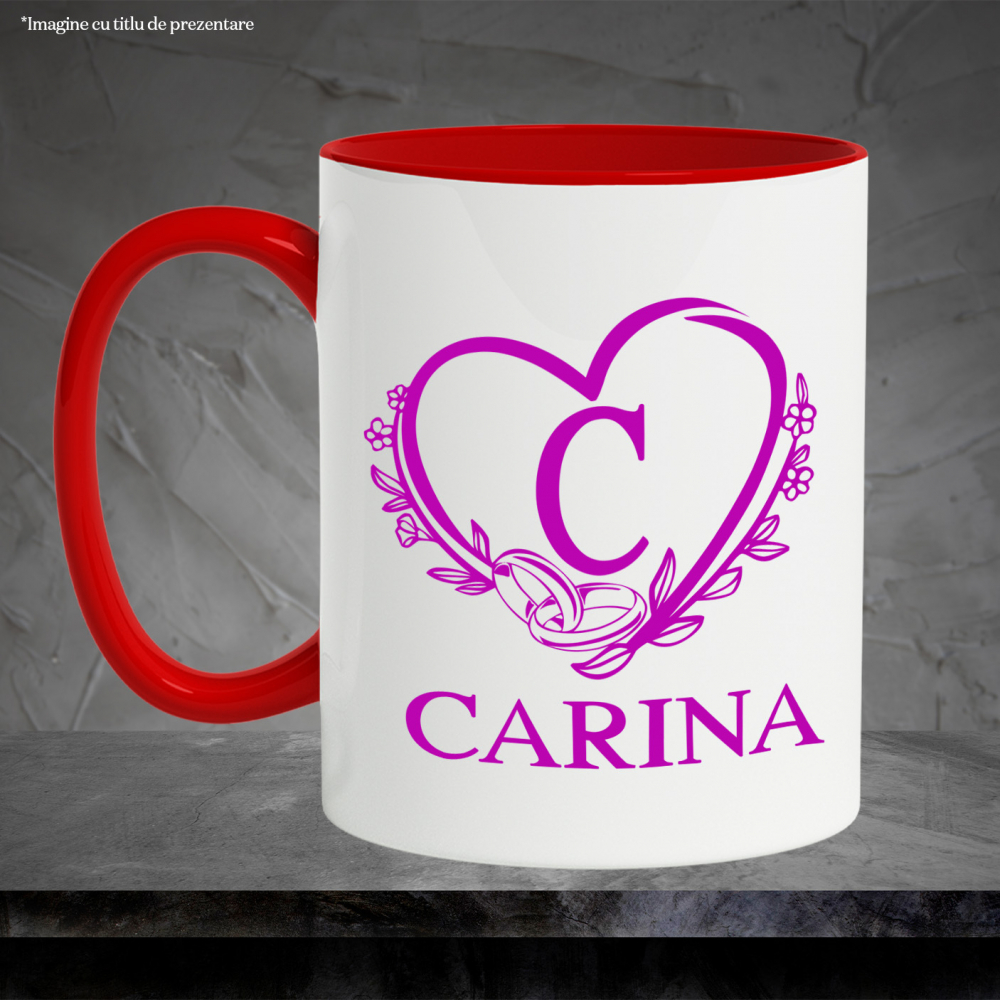 Cana Cerere casatorie, Verghete, Nunta, Text Nume Personalizat, Valentine's day, Culoare Mov, Cu Litera, 330ML, Ceramica, Cu Maner si Interior Rosu [3]