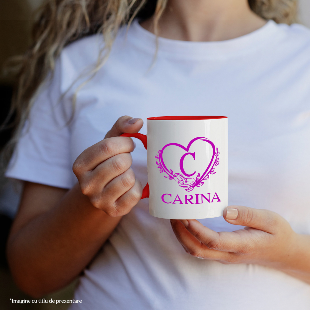 Cana Cerere casatorie, Verghete, Nunta, Text Nume Personalizat, Valentine's day, Culoare Mov, Cu Litera, 330ML, Ceramica, Cu Maner si Interior Rosu [2]