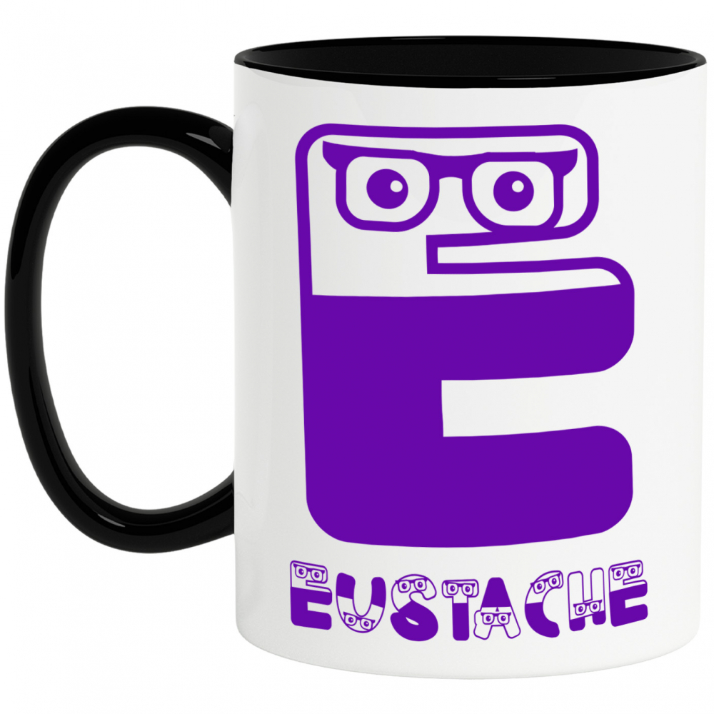 Cana Copii Cu ochelarii Vedere, haios, Text Nume Personalizat, Culoare Mov, Cu Litera, 330ML, Ceramica, Cu Maner si Interior Negru [1]