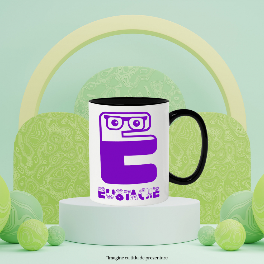 Cana Copii Cu ochelarii Vedere, haios, Text Nume Personalizat, Culoare Mov, Cu Litera, 330ML, Ceramica, Cu Maner si Interior Negru [3]