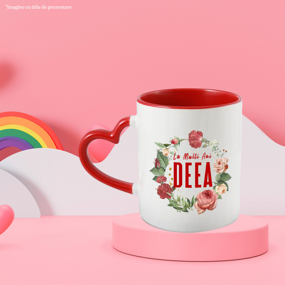 Cana Coroana Rotunda De Flori Nume Deea, Ziua Femeii cu Maner Inima Rosie si Interior Rosu [3]