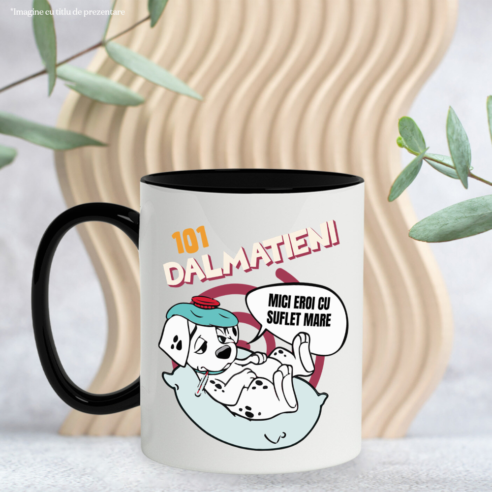 Cana Cu 101 Dalmatian – Unul racit, toti ingrijorati Ceramica, 330ML, cu Maner Negru [3]