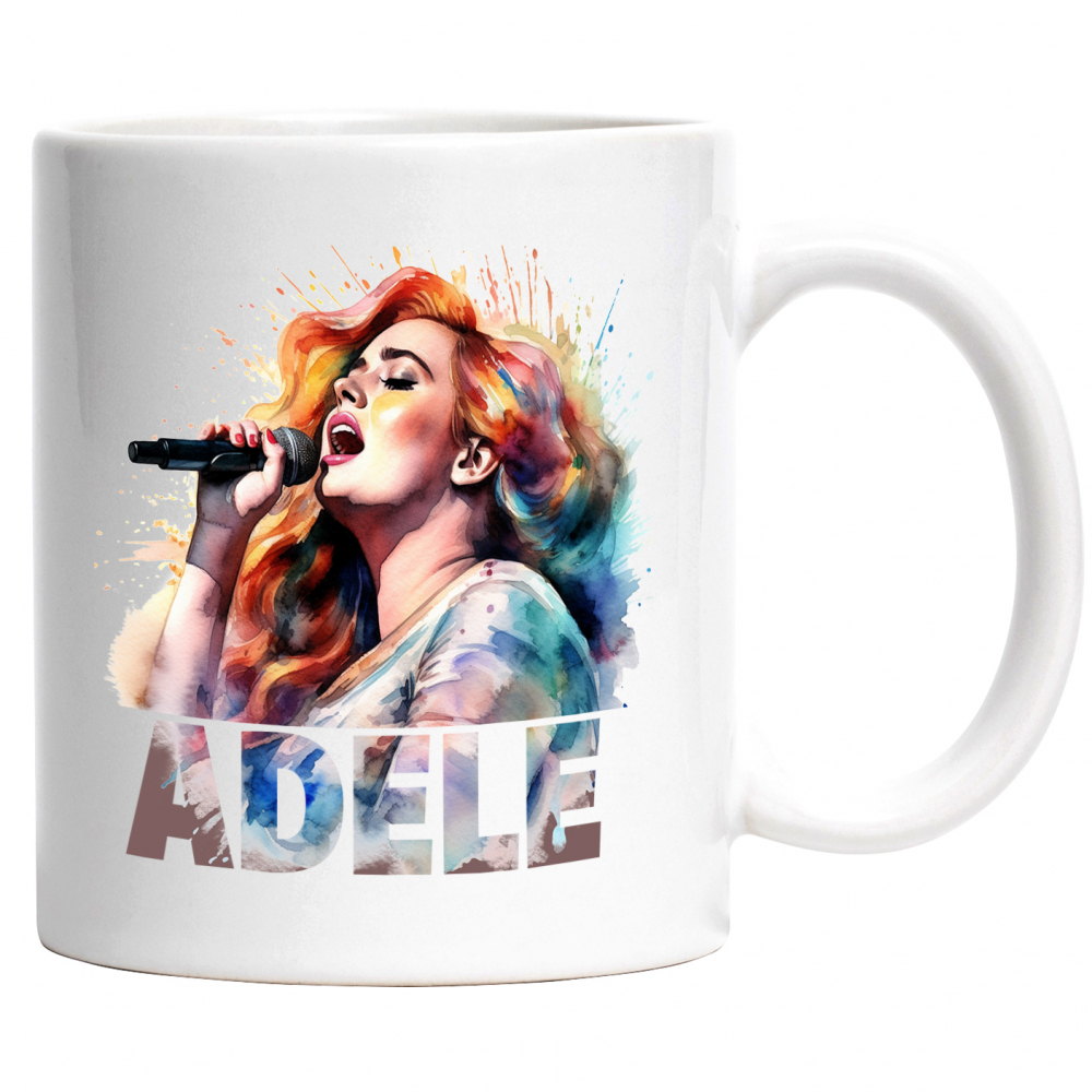 Cana Cu Adele, Microfon, Muzica, Cantec, Artist, Vedeta, Multicolor 330 ml, Ceramica cu Maner Alb [1]