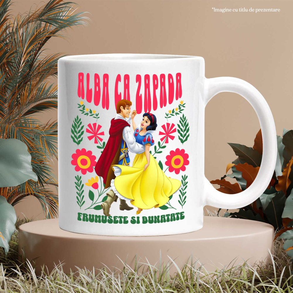 Cana Cu Alba ca Zapada si Printul Dansatori Fermecati Ceramica, 330ML, cu Maner Alb [3]