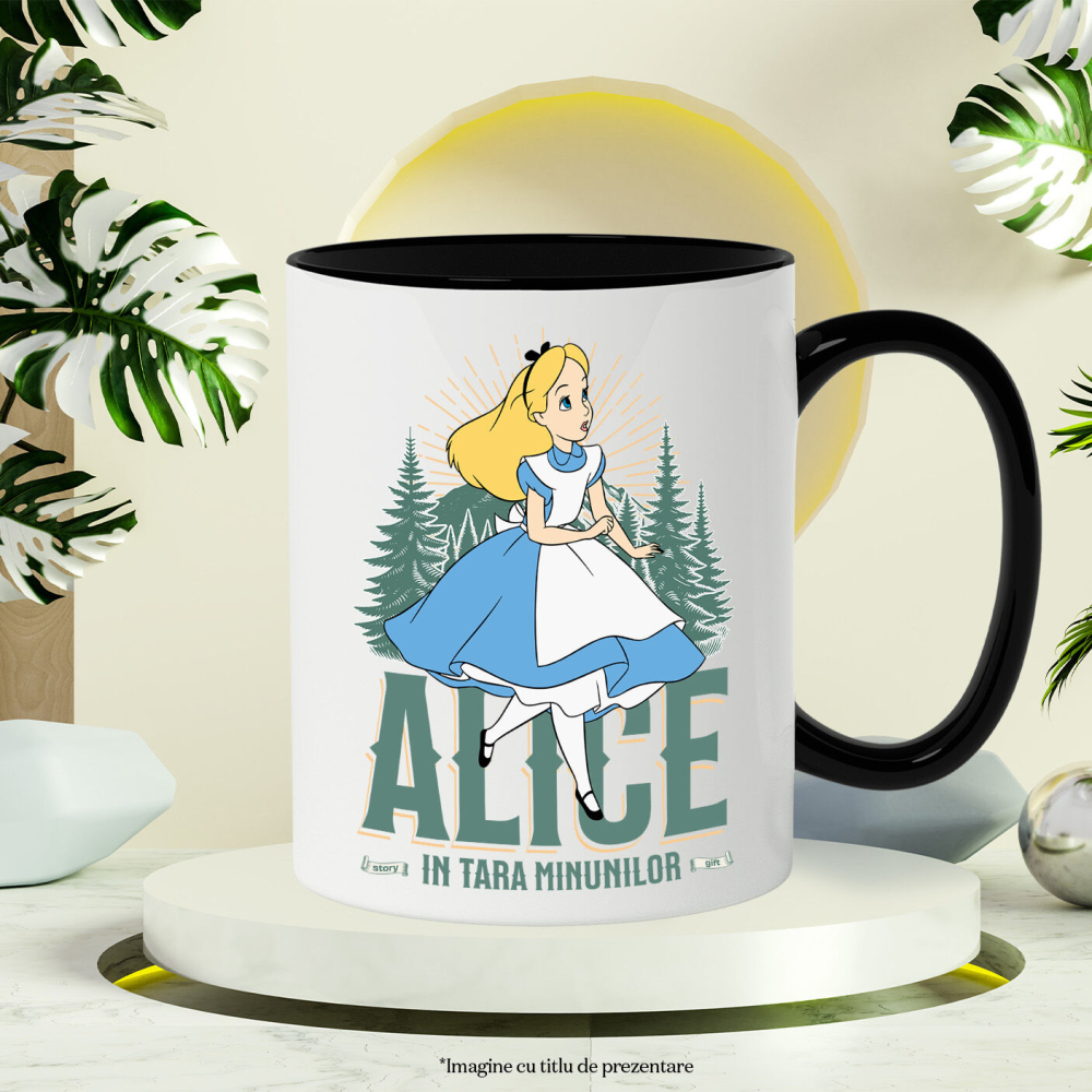 Cana Cu Alice si Calatoria Fermecata Ceramica, 330ML, cu Maner Negru [3]