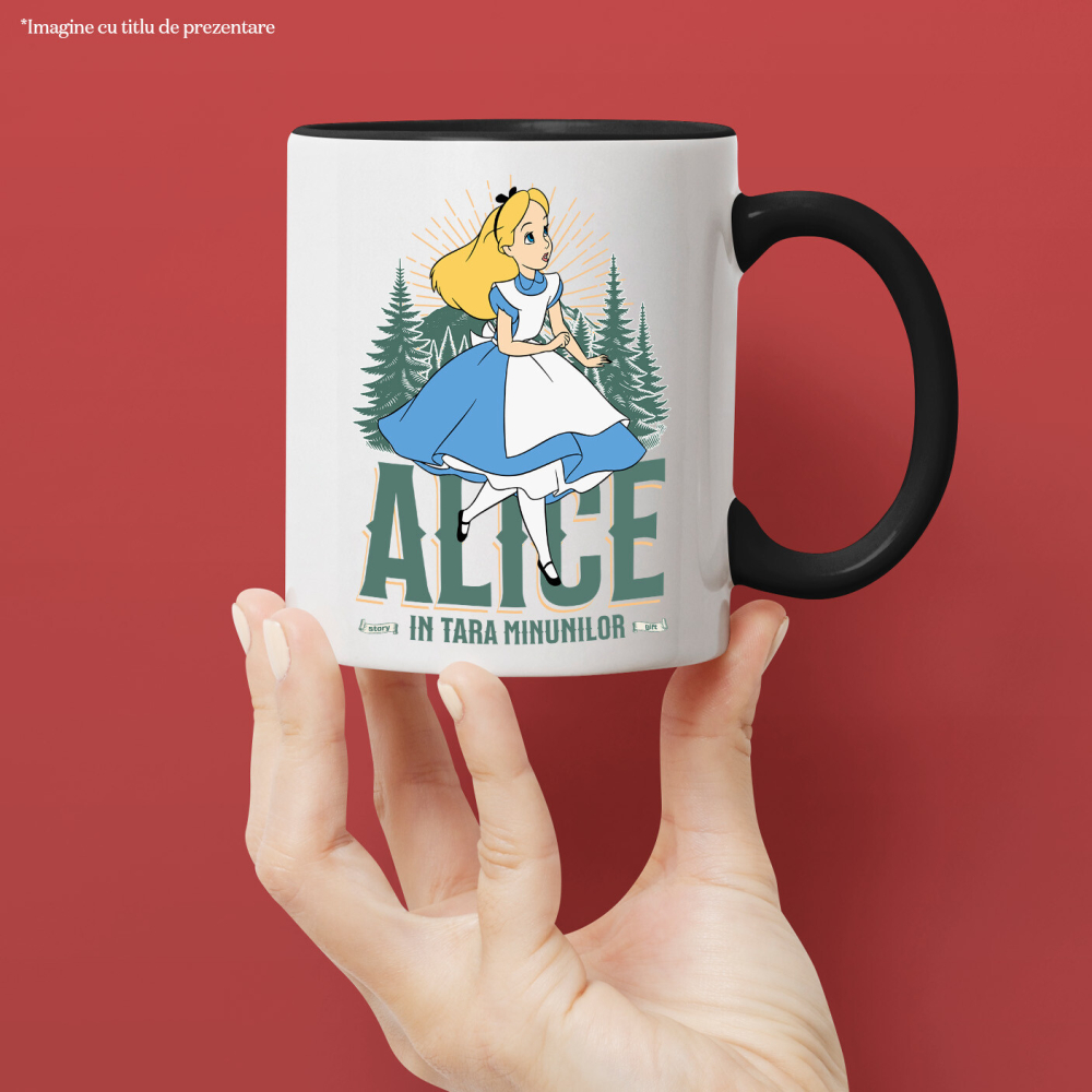 Cana Cu Alice si Calatoria Fermecata Ceramica, 330ML, cu Maner Negru [2]