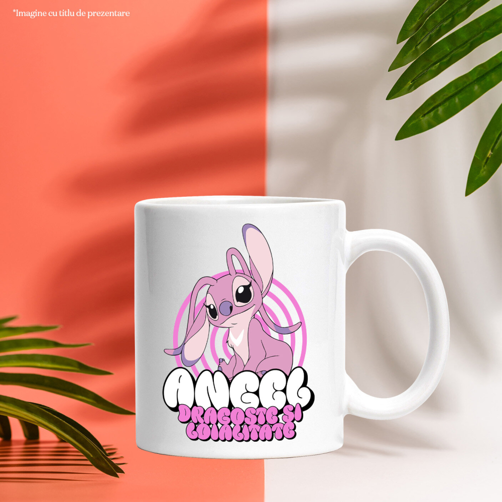 Cana Cu Angel Roz si Magia Viselor Ceramica, 330ML, cu Maner Alb [3]