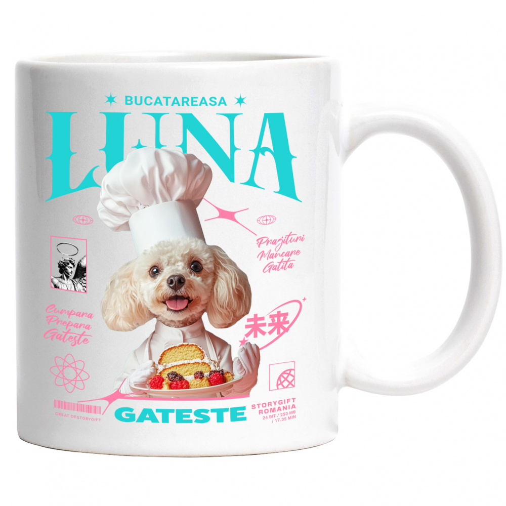 Cana cu Animal Bucatar, Cofetar, Patiser, Peronalizata cu Numele si Poza Animalului Tau cu Maner Alb [1]