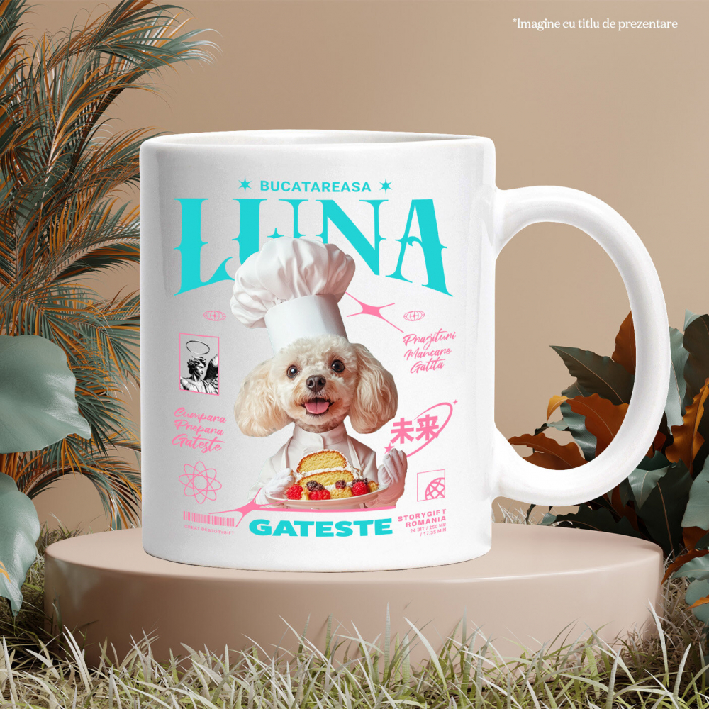 Cana cu Animal Bucatar, Cofetar, Patiser, Peronalizata cu Numele si Poza Animalului Tau cu Maner Alb [6]