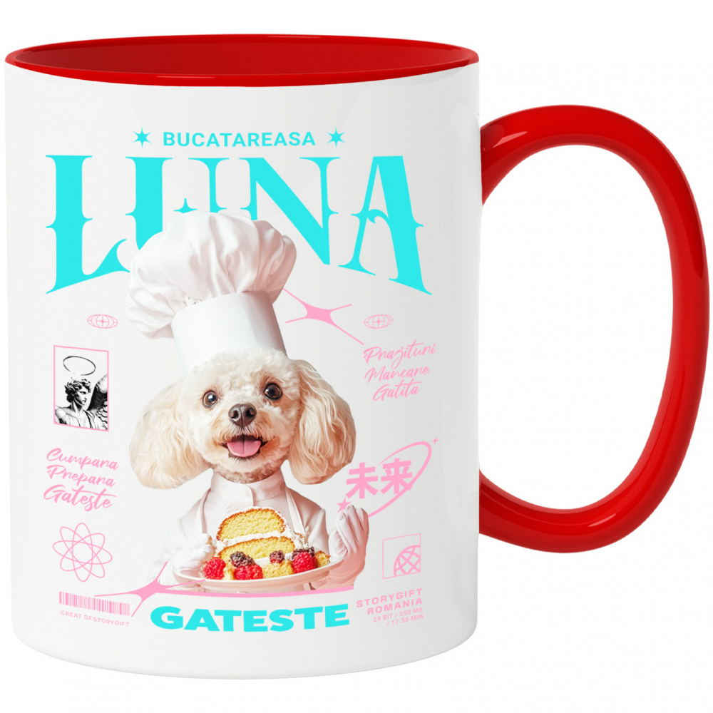 Cana cu Animal Bucatar, Cofetar, Patiser, Peronalizata cu Numele si Poza Animalului Tau cu Maner Rosu [1]