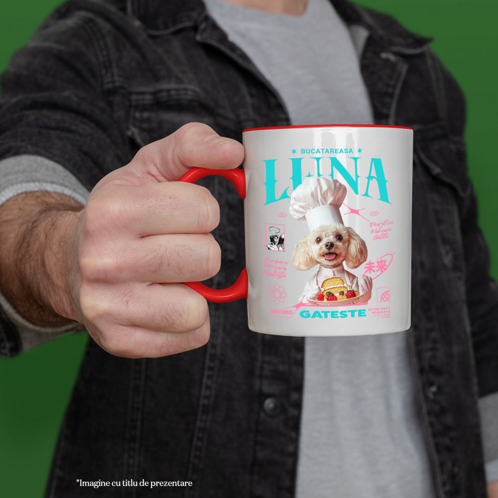 Cana cu Animal Bucatar, Cofetar, Patiser, Peronalizata cu Numele si Poza Animalului Tau cu Maner Rosu [4]