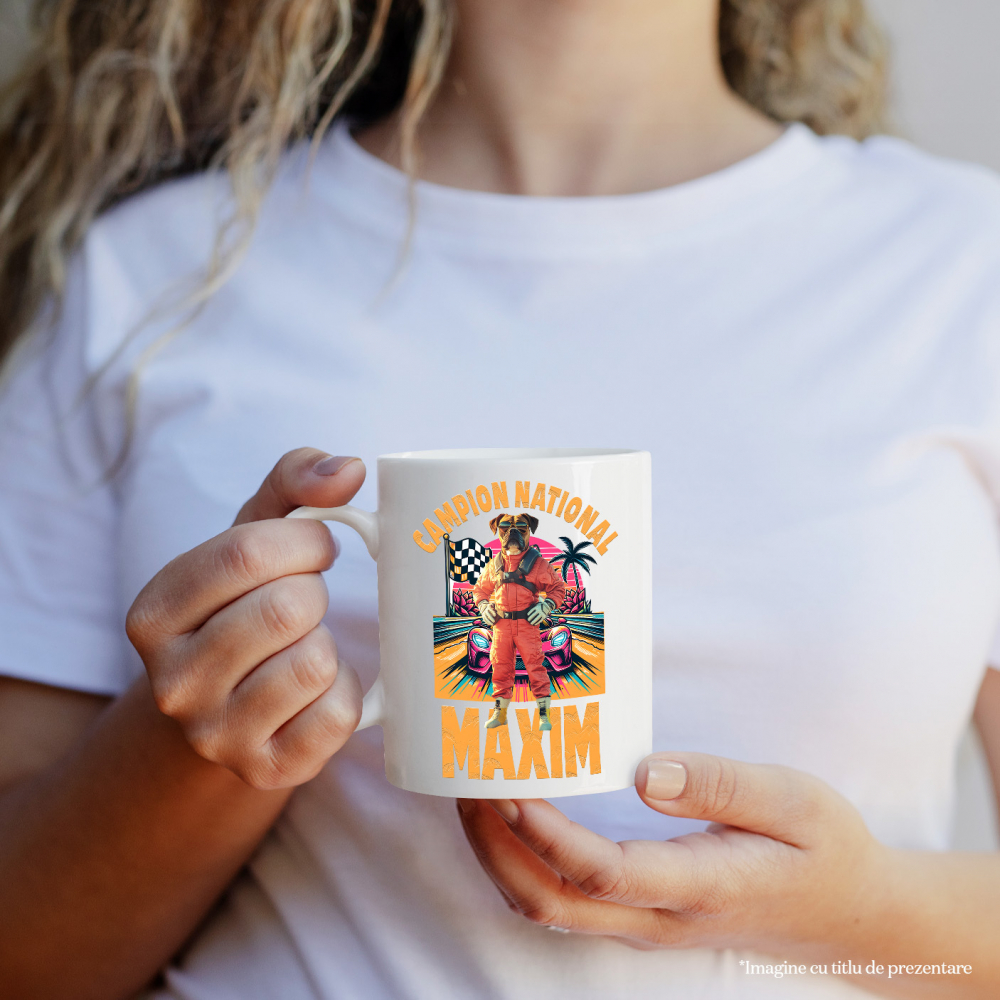 Cana cu Animal Campion la Cursele cu Masini, Peronalizata cu Numele si Poza Animalului Tau cu Maner Alb [4]