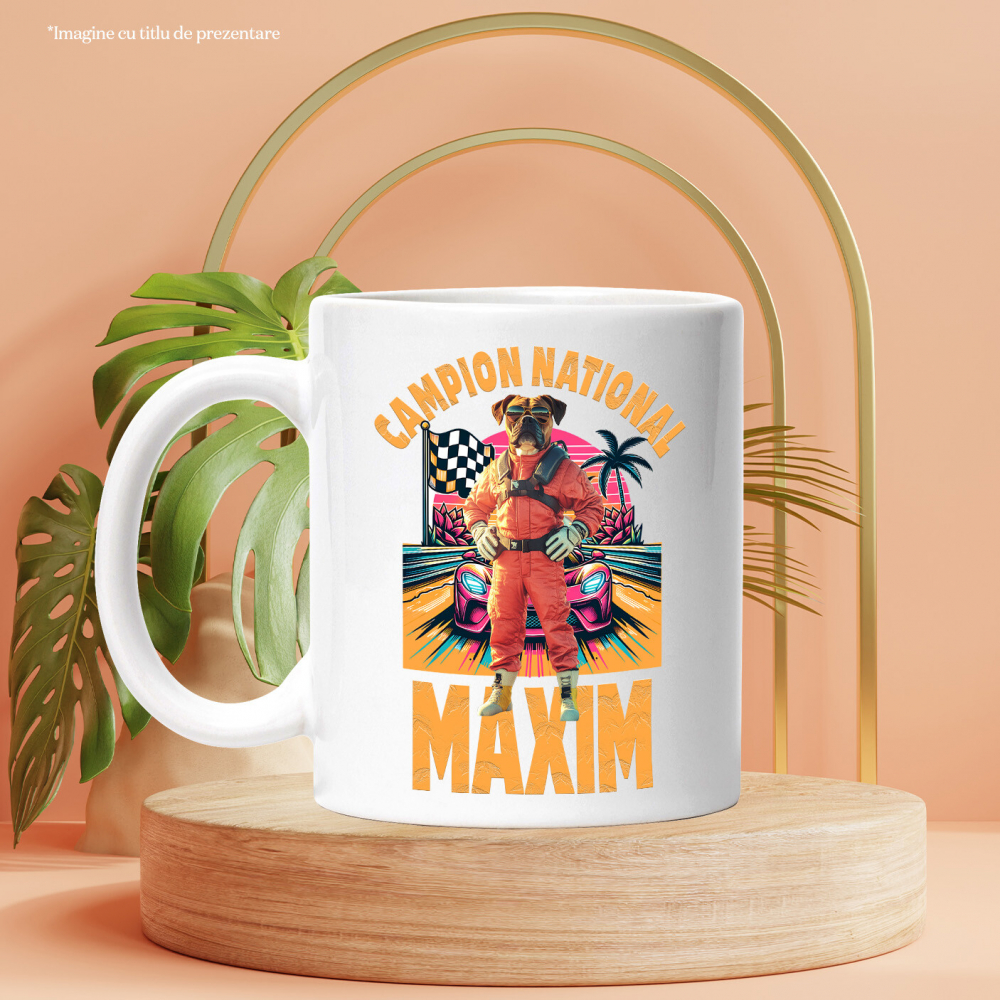 Cana cu Animal Campion la Cursele cu Masini, Peronalizata cu Numele si Poza Animalului Tau cu Maner Alb [6]