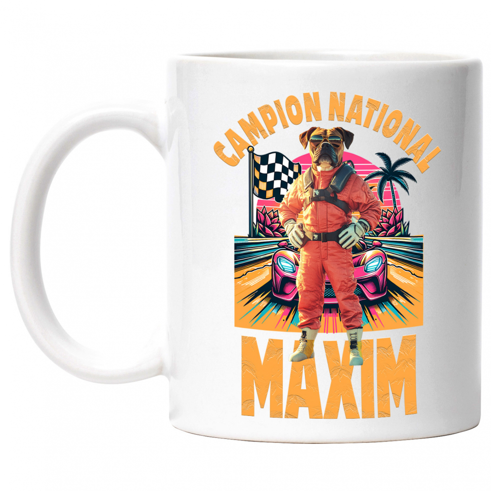 Cana cu Animal Campion la Cursele cu Masini, Peronalizata cu Numele si Poza Animalului Tau cu Maner Alb [1]